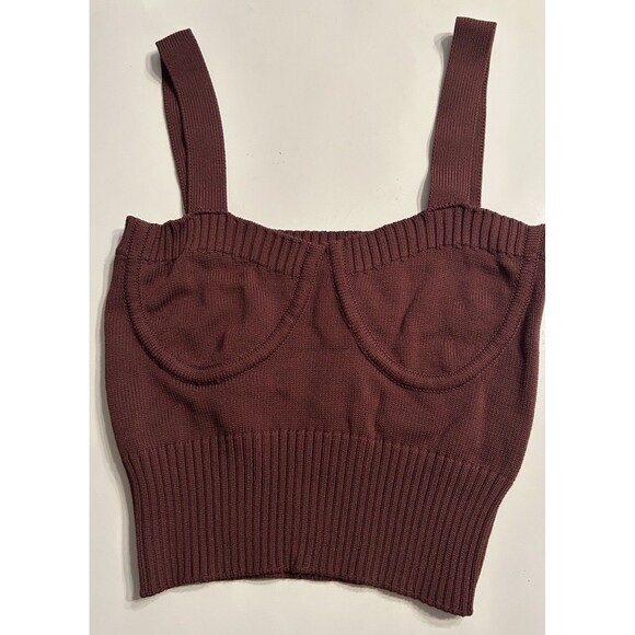 ZARA Knit Brown Bustier Look Crop Length Tank Top Size Small - Picture 1 of 9